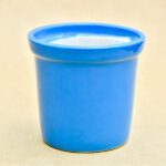 4.1 inch Round Ceramic Pot with Rim (Blue)