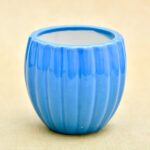 3.1 inch Vertical Ridges Pattern Round Ceramic Pot (Blue)