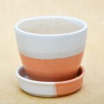3.7 inch CP005 Round Ceramic Egg Pot With Plate (White, Light Peach)
