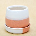 2.8 inch CP009 Jar Shape Round Ceramic Pot With Plate (White, Light Peach)