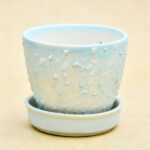3.7 inch CP018 Embossed Round Ceramic Egg Pot With Plate (Aqua Blue)