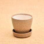 3.7 inch CP024 Round Ceramic Egg Pot with Plate (Brown)