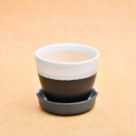 3.7 inch CP033 Round Ceramic Egg Pot with Plate (White, Black)