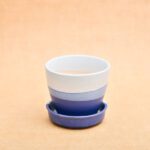 3.7 inch CP036 Round Ceramic Egg Pot with Plate (White, Blue)