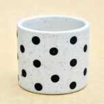3.7 inch Polka Marble Finish Cylindrical Ceramic Pot (White)