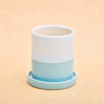 3.1 inch CP044 Cylindrical Ceramic Pot with Plate (White, Cyan Blue)
