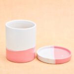 3.1 inch CP047 Cylindrical Ceramic Pot with Plate (White, Light Peach)