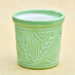 3.9 inch Grooved Pattern Round Ceramic Pot with Rim (Green)
