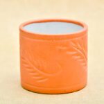 4.1 inch Grooved Pattern Cylindrical Ceramic Pot (Orange)