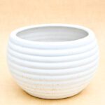 6.5 inch Ring Pattern Marble Finish Round Ceramic Pot (White)