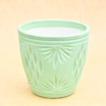 4.4 inch Grooved Pattern Round Ceramic Pot (Green)