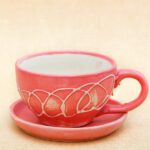 4.5 inch CP010 Embossed Cup Shape Round Ceramic Pot with Plate (Peach)